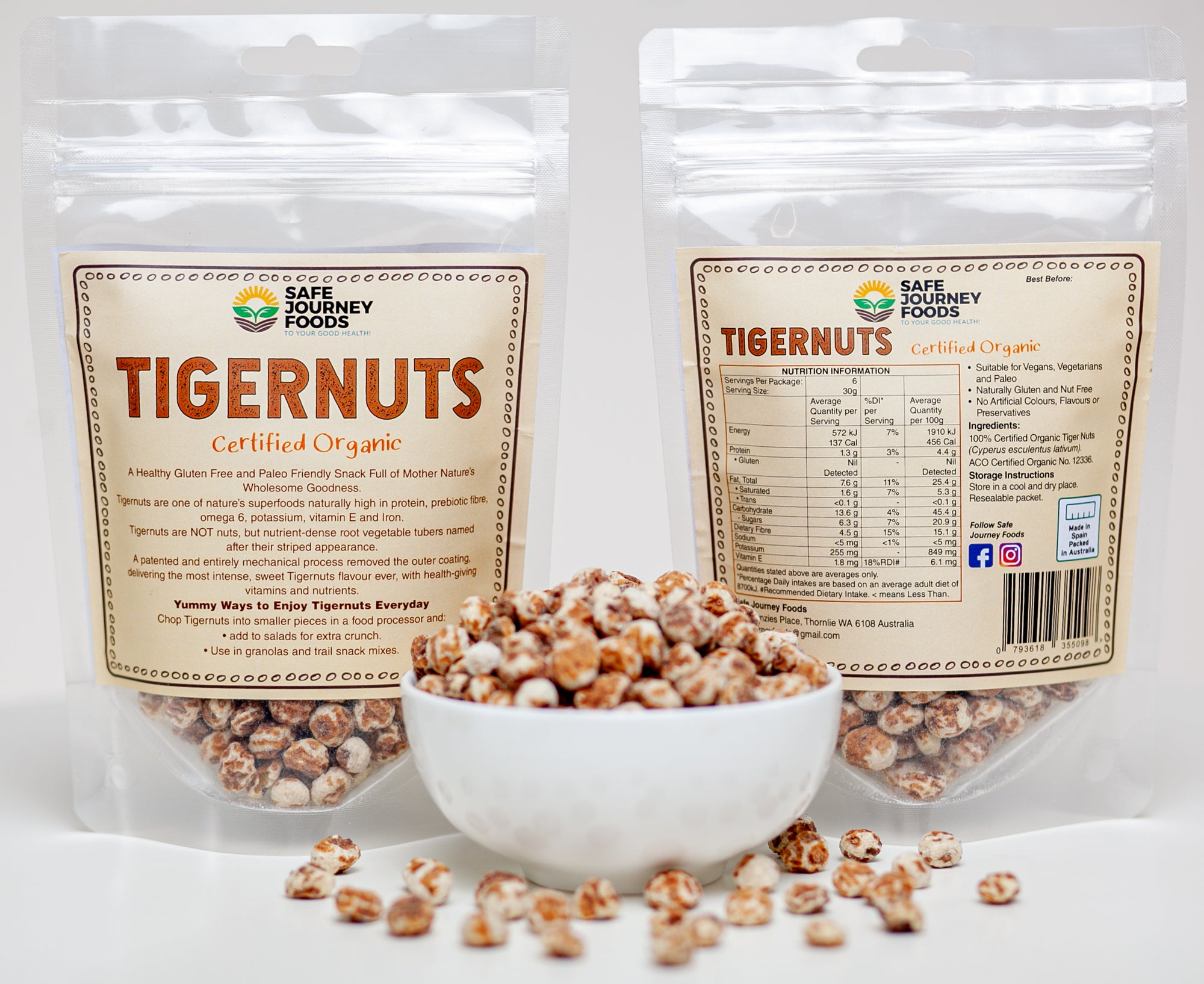 Organic Peeled Tigernuts Safe Journey Foods