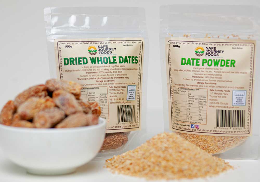SAFE JOURNEY FOODS WHOLE DATES AND DATE POWDER